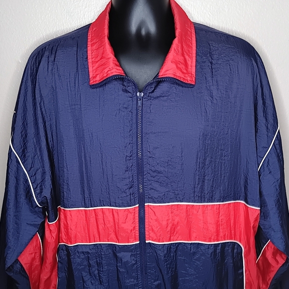 Vintage 80s 90s Athletic Works Mens Large Nylon Jacket Full Zip Windbreaker Navy - Picture 2 of 10